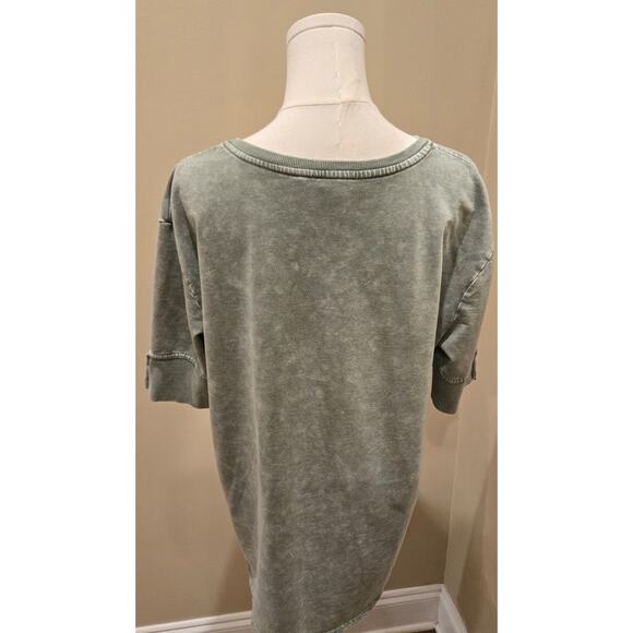 Jane and Delancey Relaxed Washed Green V-Neck Short Sleeve Women's Large - Picture 5 of 9